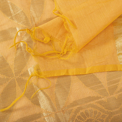 Sanskriti Vintage Dupatta/Stole Yellow Blend Silk Zari Woven Maheshwari SoftVeil