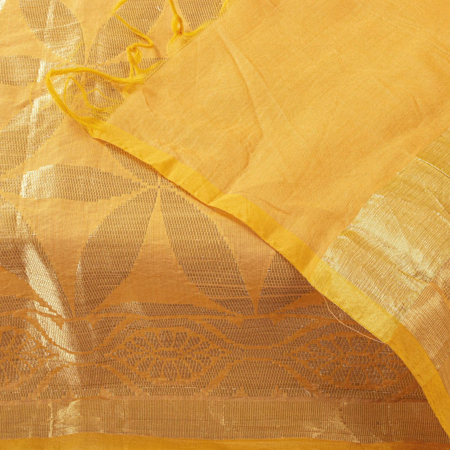 Sanskriti Vintage Dupatta/Stole Yellow Blend Silk Zari Woven Maheshwari SoftVeil
