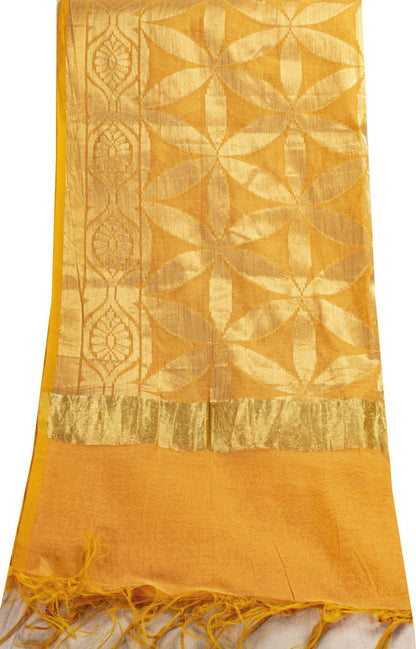 Sanskriti Vintage Dupatta/Stole Yellow Blend Silk Zari Woven Maheshwari SoftVeil