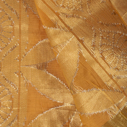 Sanskriti Vintage Dupatta/Stole Yellow Blend Silk Zari Woven Maheshwari SoftVeil