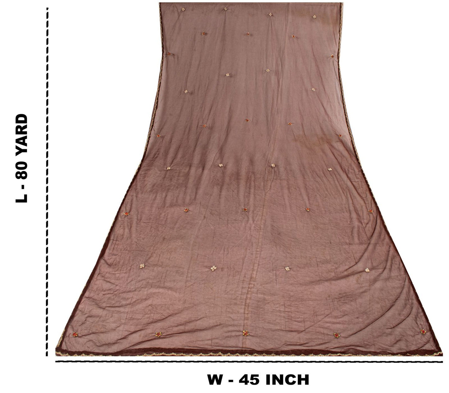 Sanskriti Vintage Dupatta/Stole Brown Net Hand Embroidered Zardozi Wedding Veil