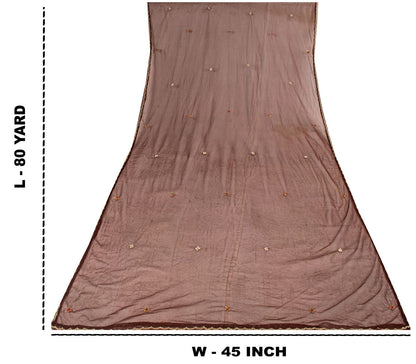 Sanskriti Vintage Dupatta/Stole Brown Net Hand Embroidered Zardozi Wedding Veil