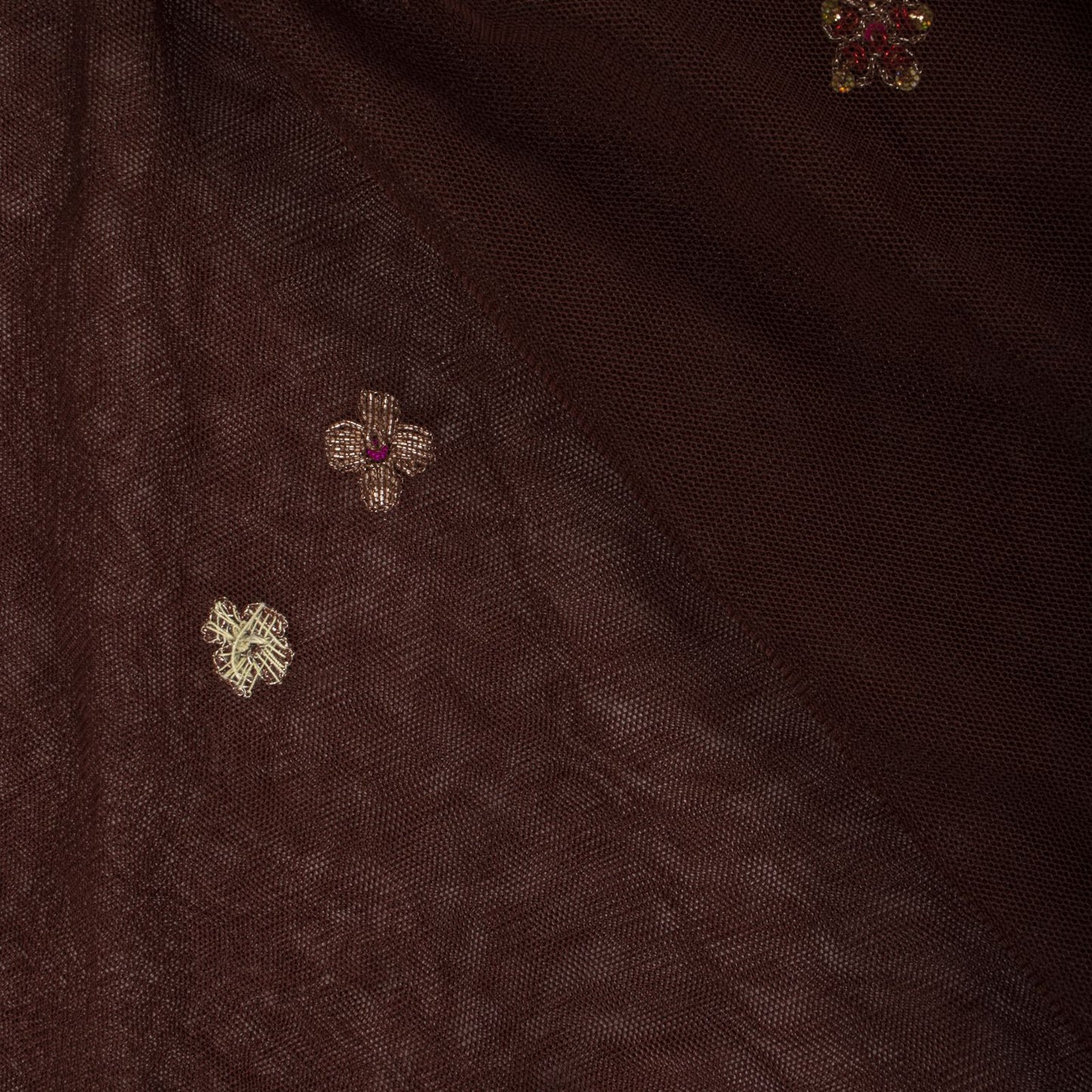 Sanskriti Vintage Dupatta/Stole Brown Net Hand Embroidered Zardozi Wedding Veil