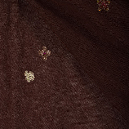 Sanskriti Vintage Dupatta/Stole Brown Net Hand Embroidered Zardozi Wedding Veil