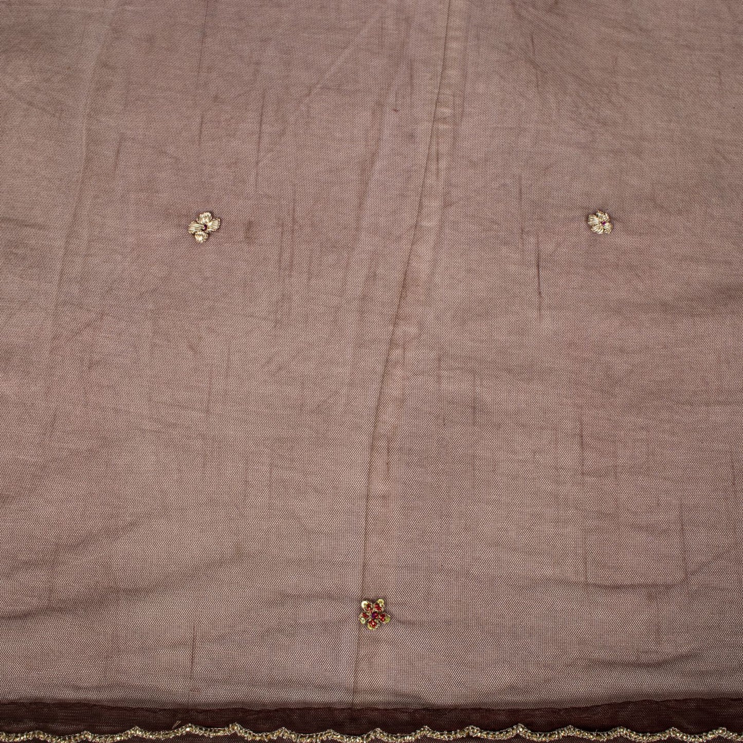 Sanskriti Vintage Dupatta/Stole Brown Net Hand Embroidered Zardozi Wedding Veil