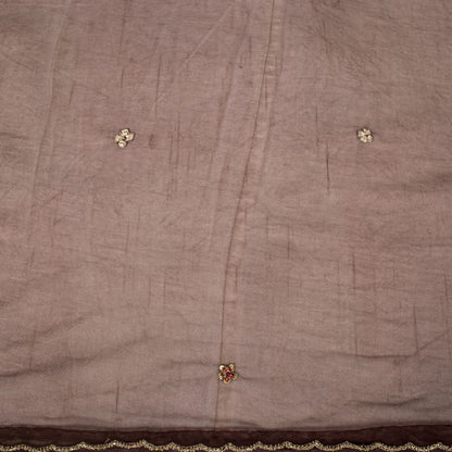 Sanskriti Vintage Dupatta/Stole Brown Net Hand Embroidered Zardozi Wedding Veil