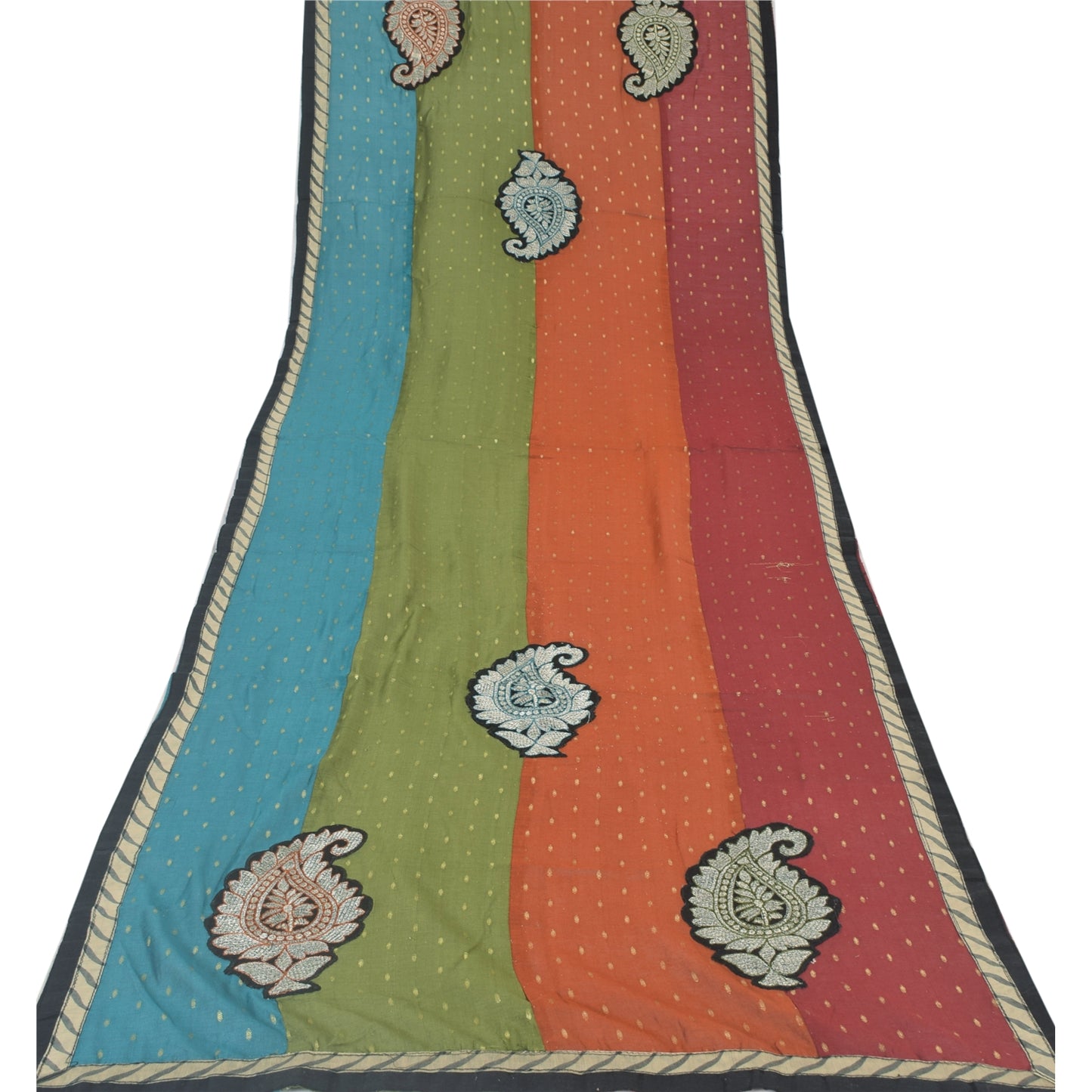 Sanskriti Vintage Art Silk Dupatta: Embroidered Paisley Stole, Woven Multicolor  Indian Heritage Textile Women Traditional Dress