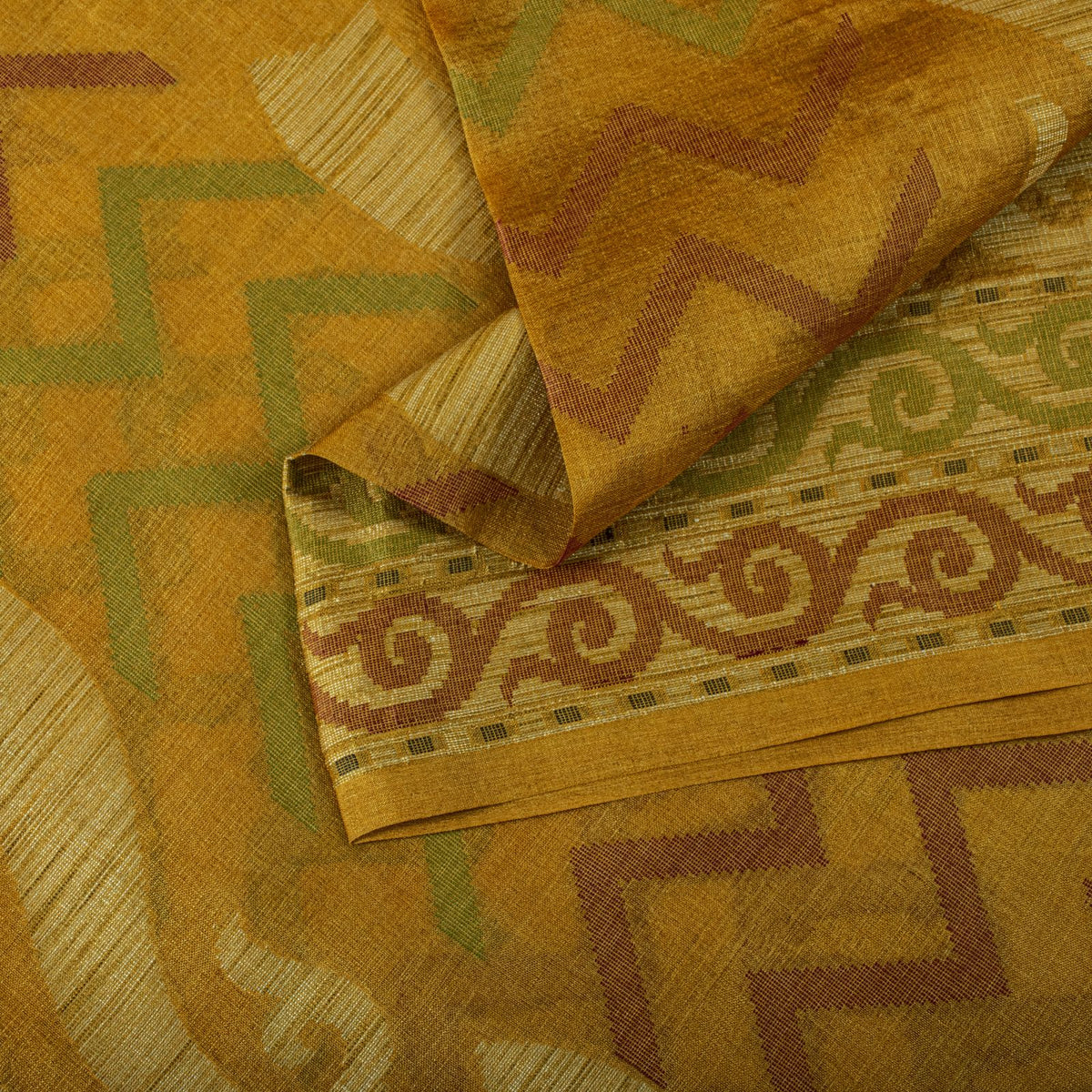 Sanskriti Vintage Tant Jacqauad Woven Pure Silk Saree Yellow Sari Craft Fabric