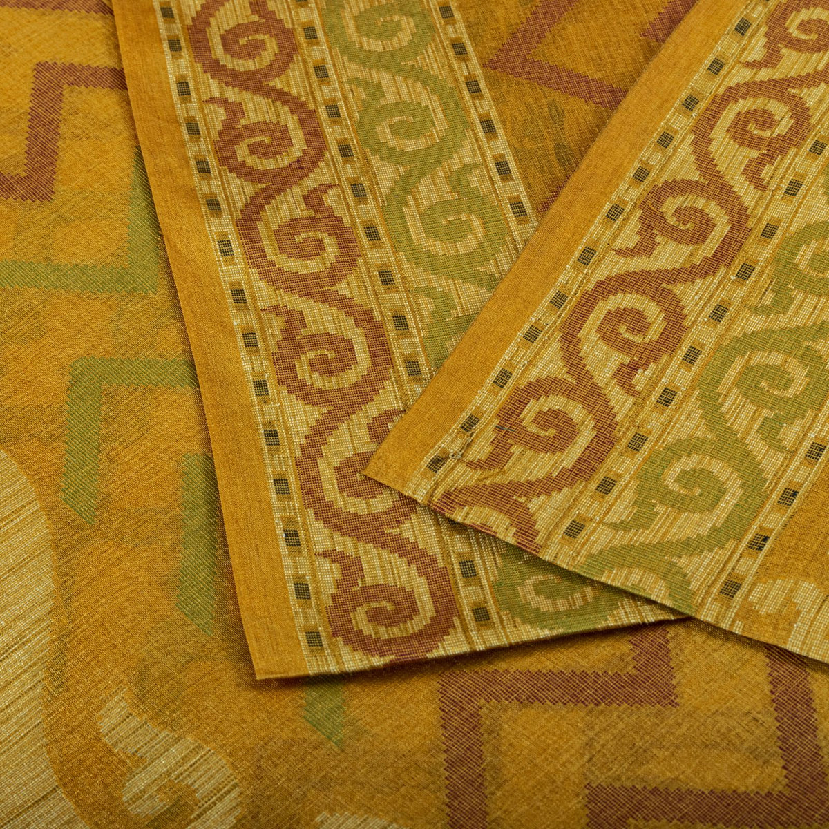 Sanskriti Vintage Tant Jacqauad Woven Pure Silk Saree Yellow Sari Craft Fabric