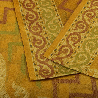 Sanskriti Vintage Tant Jacqauad Woven Pure Silk Saree Yellow Sari Craft Fabric