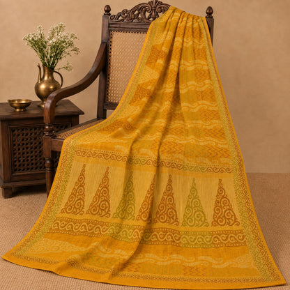 Sanskriti Vintage Tant Jacqauad Woven Pure Silk Saree Yellow Sari Craft Fabric