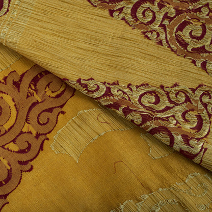 Sanskriti Vintage Tant Jacqauad Woven Pure Silk Saree Yellow Sari Craft Fabric
