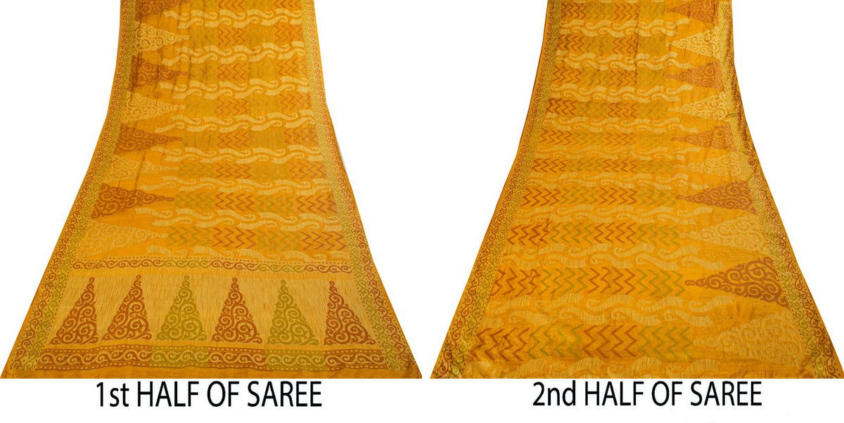 Sanskriti Vintage Tant Jacqauad Woven Pure Silk Saree Yellow Sari Craft Fabric