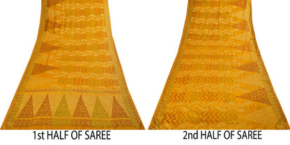 Sanskriti Vintage Tant Jacqauad Woven Pure Silk Saree Yellow Sari Craft Fabric