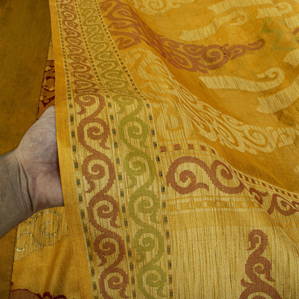 Sanskriti Vintage Tant Jacqauad Woven Pure Silk Saree Yellow Sari Craft Fabric