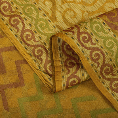 Sanskriti Vintage Tant Jacqauad Woven Pure Silk Saree Yellow Sari Craft Fabric