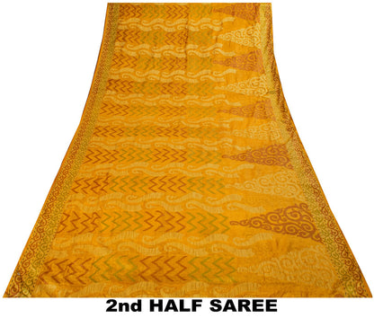 Sanskriti Vintage Tant Jacqauad Woven Pure Silk Saree Yellow Sari Craft Fabric
