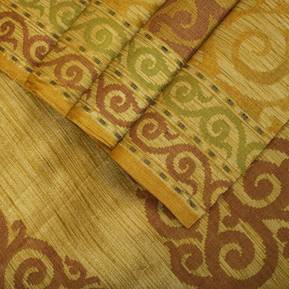 Sanskriti Vintage Tant Jacqauad Woven Pure Silk Saree Yellow Sari Craft Fabric