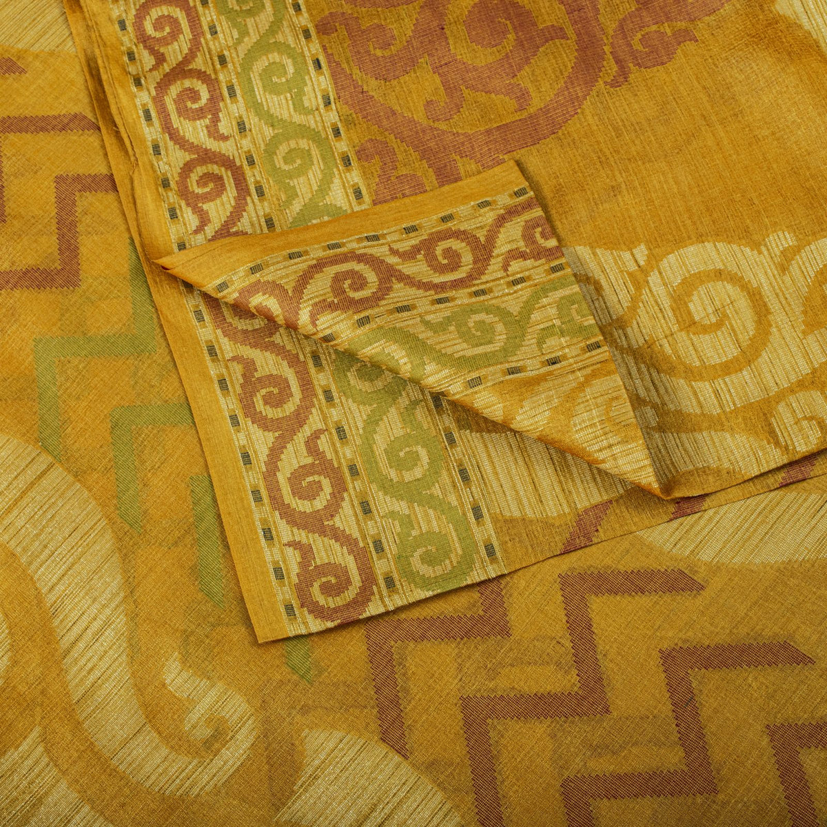 Sanskriti Vintage Tant Jacqauad Woven Pure Silk Saree Yellow Sari Craft Fabric