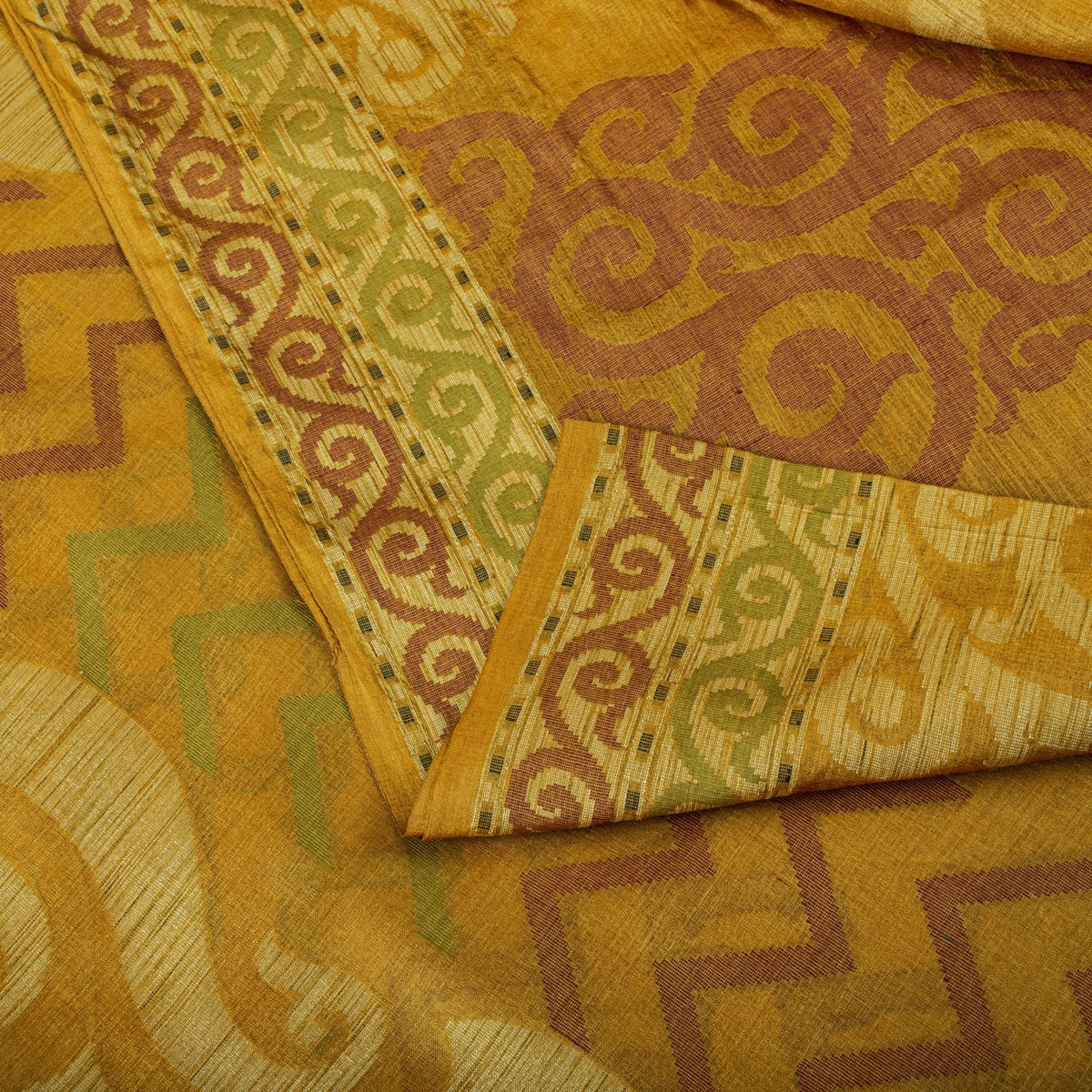 Sanskriti Vintage Tant Jacqauad Woven Pure Silk Saree Yellow Sari Craft Fabric