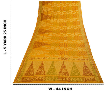 Sanskriti Vintage Tant Jacqauad Woven Pure Silk Saree Yellow Sari Craft Fabric
