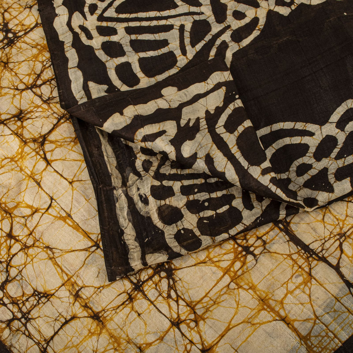 Sanskriti Vintage Batik Work Abstract-Women Pure Silk Saree Ivory-Brown 4Yd Sari