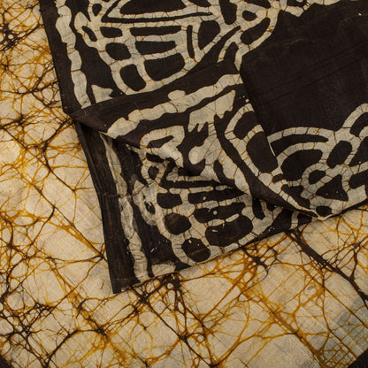 Sanskriti Vintage Batik Work Abstract-Women Pure Silk Saree Ivory-Brown 4Yd Sari