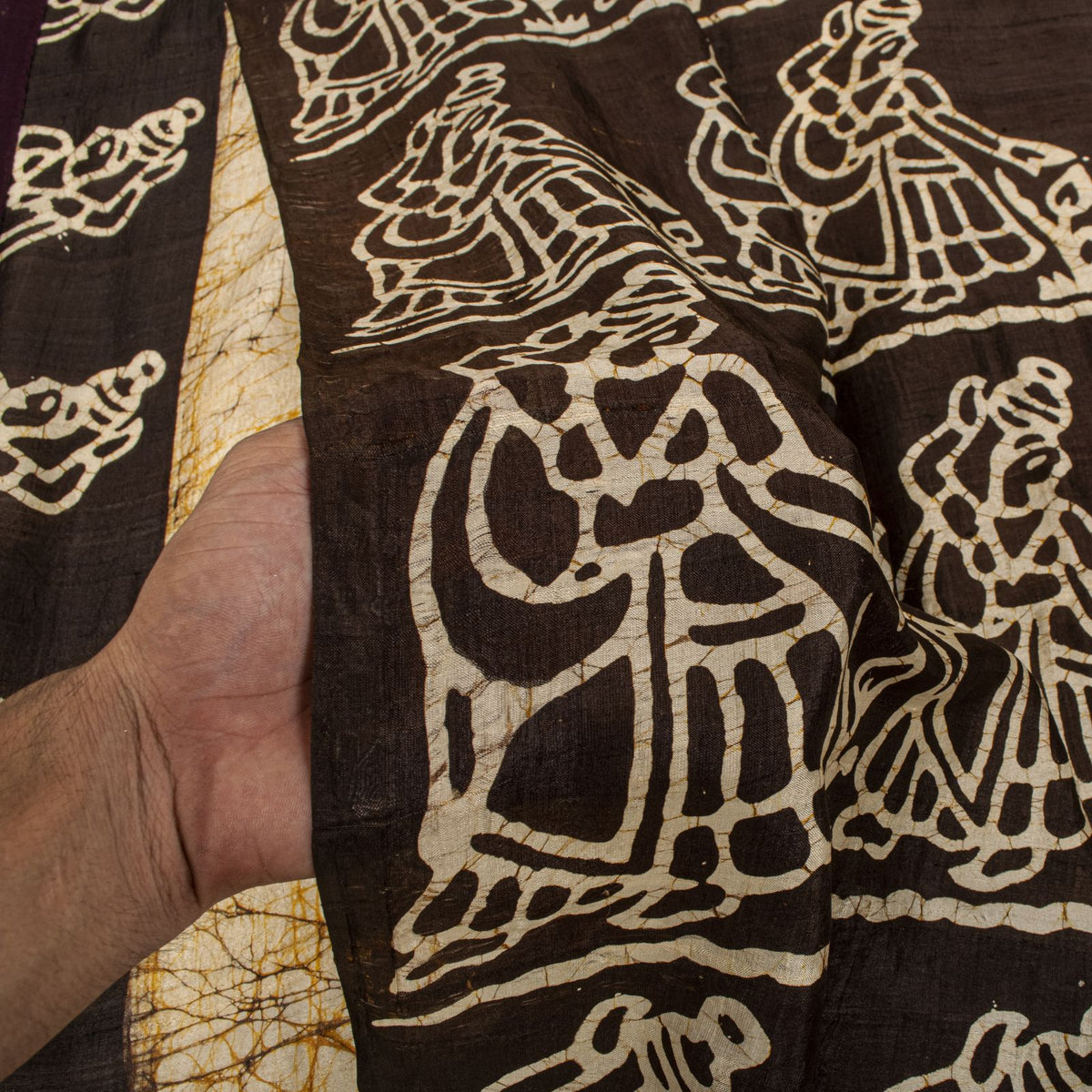 Sanskriti Vintage Batik Work Abstract-Women Pure Silk Saree Ivory-Brown 4Yd Sari