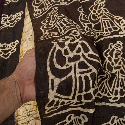 Sanskriti Vintage Batik Work Abstract-Women Pure Silk Saree Ivory-Brown 4Yd Sari