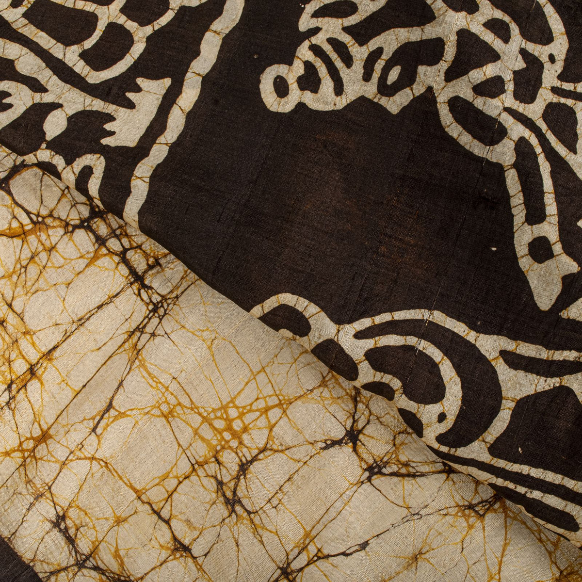 Sanskriti Vintage Batik Work Abstract-Women Pure Silk Saree Ivory-Brown 4Yd Sari