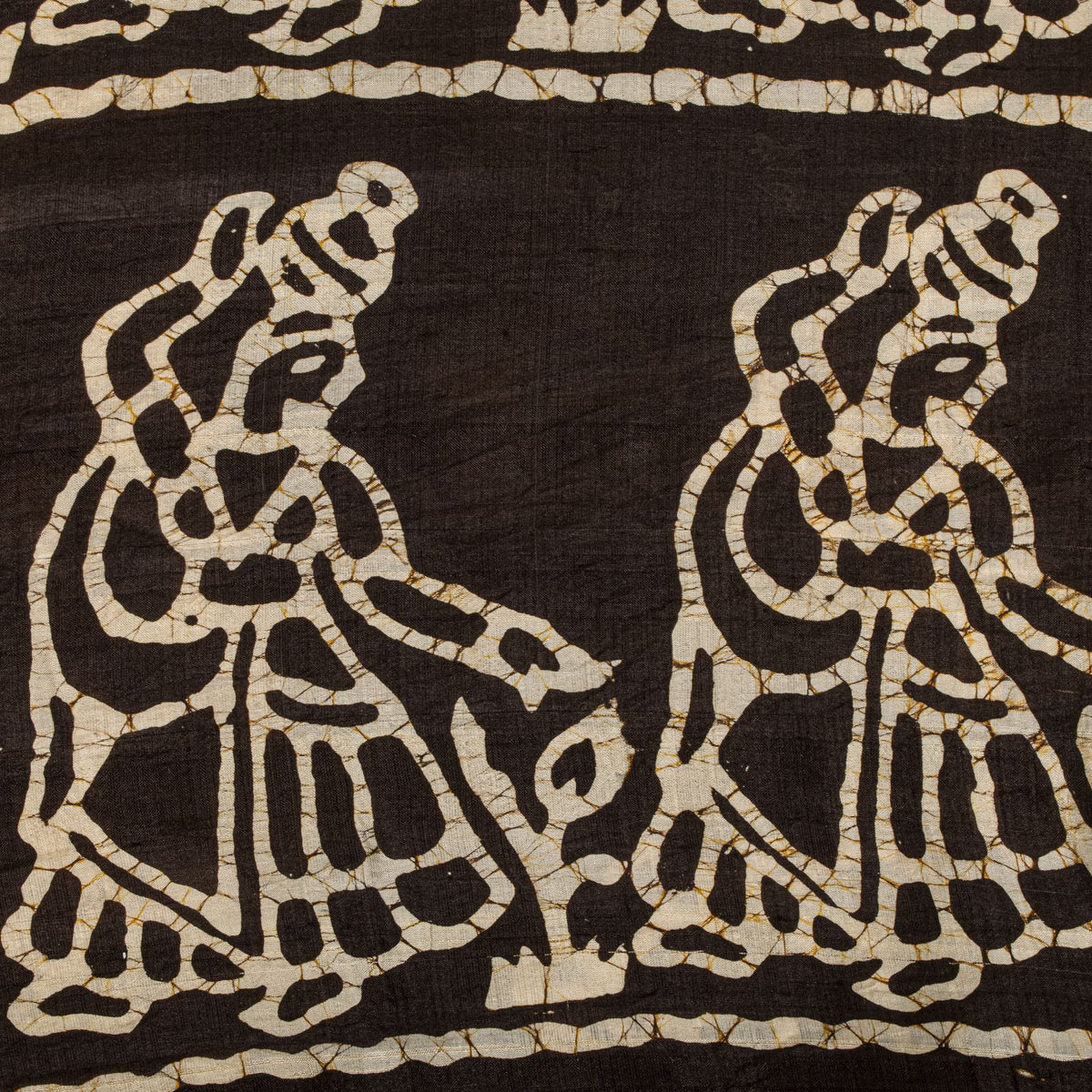 Sanskriti Vintage Batik Work Abstract-Women Pure Silk Saree Ivory-Brown 4Yd Sari
