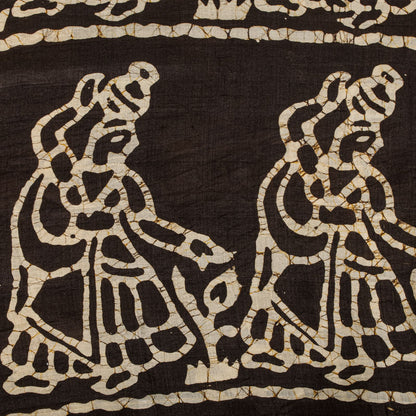 Sanskriti Vintage Batik Work Abstract-Women Pure Silk Saree Ivory-Brown 4Yd Sari