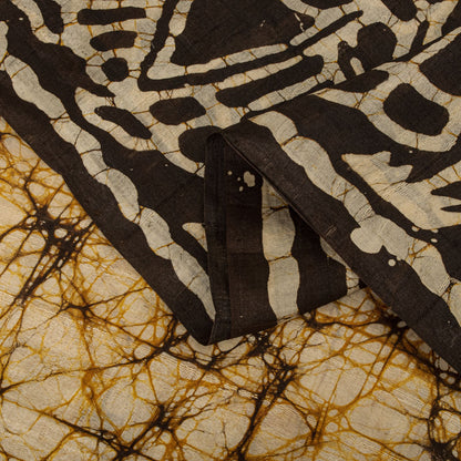 Sanskriti Vintage Batik Work Abstract-Women Pure Silk Saree Ivory-Brown 4Yd Sari