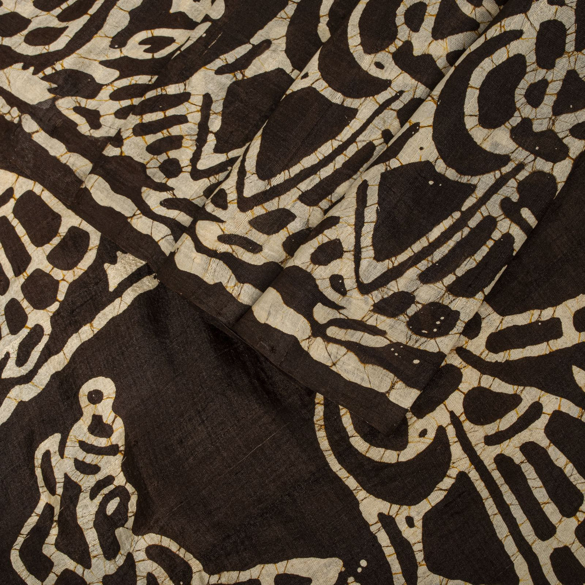 Sanskriti Vintage Batik Work Abstract-Women Pure Silk Saree Ivory-Brown 4Yd Sari