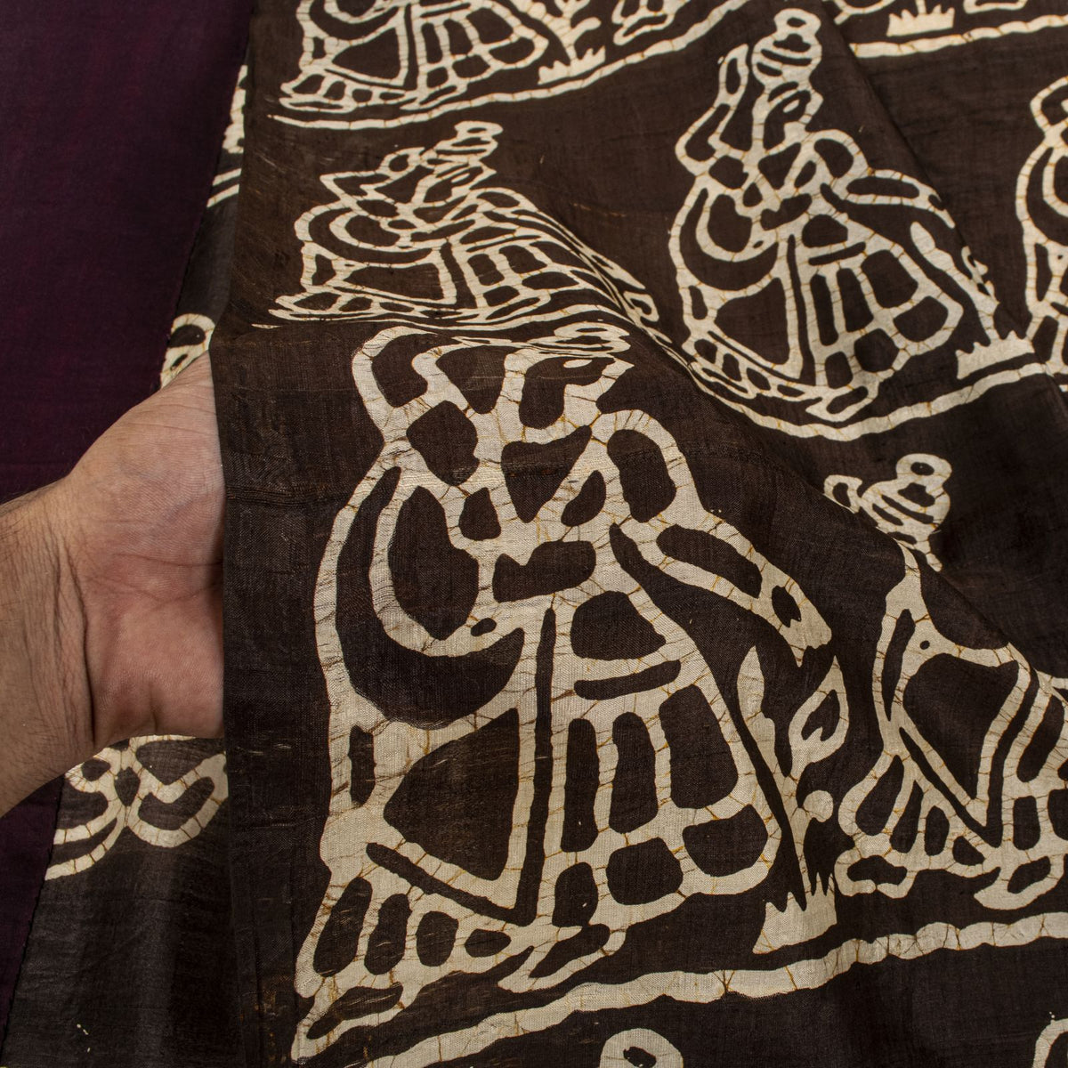 Sanskriti Vintage Batik Work Abstract-Women Pure Silk Saree Ivory-Brown 4Yd Sari