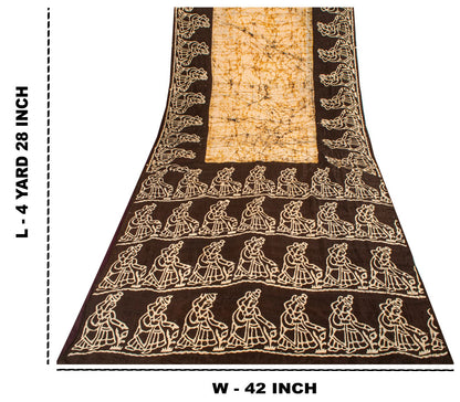 Sanskriti Vintage Batik Work Abstract-Women Pure Silk Saree Ivory-Brown 4Yd Sari