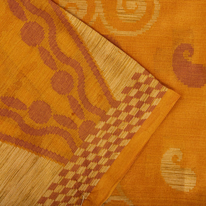 Sanskriti Vintage Tant Jacqauard Woven Pure Silk Saree Yellow Sari Craft Fabric