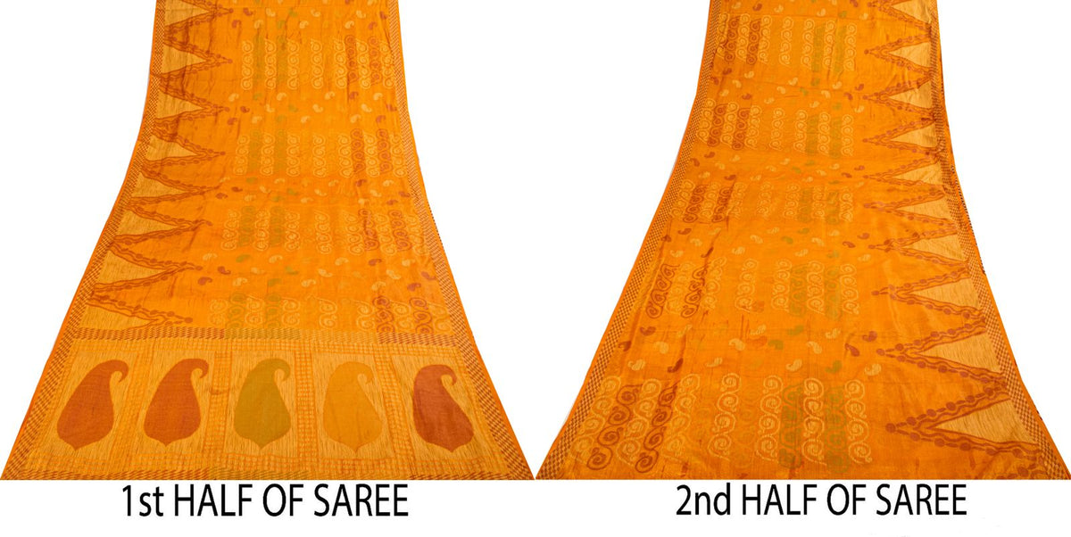 Sanskriti Vintage Tant Jacqauard Woven Pure Silk Saree Yellow Sari Craft Fabric