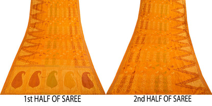 Sanskriti Vintage Tant Jacqauard Woven Pure Silk Saree Yellow Sari Craft Fabric