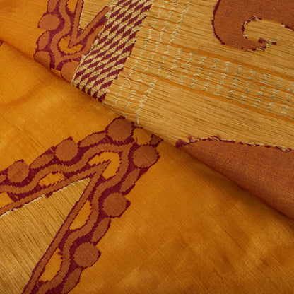 Sanskriti Vintage Tant Jacqauard Woven Pure Silk Saree Yellow Sari Craft Fabric
