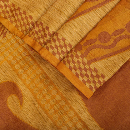 Sanskriti Vintage Tant Jacqauard Woven Pure Silk Saree Yellow Sari Craft Fabric