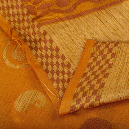 Sanskriti Vintage Tant Jacqauard Woven Pure Silk Saree Yellow Sari Craft Fabric