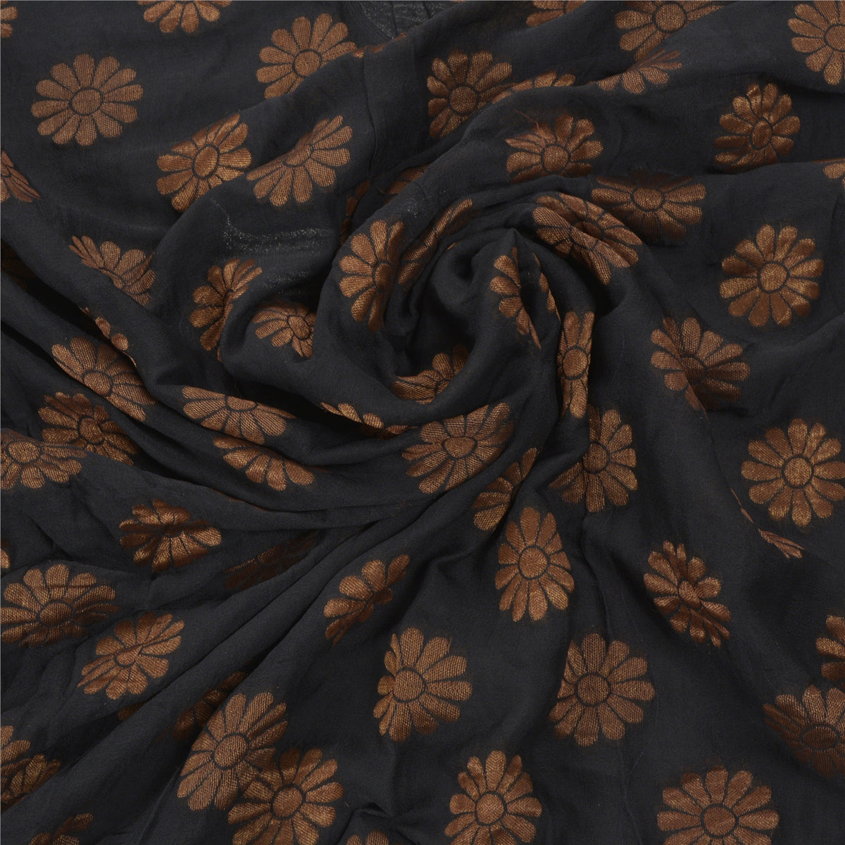 Hand Beaded-Woven Pure Georgette Silk Vintage Saree Black Wedding Partywear Blouse Piece Sari 6 Yd Craft Fabric Dress Making, By KreatvKraft