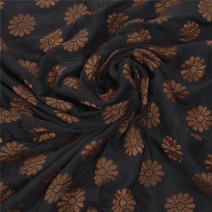 Hand Beaded-Woven Pure Georgette Silk Vintage Saree Black Wedding Partywear Blouse Piece Sari 6 Yd Craft Fabric Dress Making, By KreatvKraft