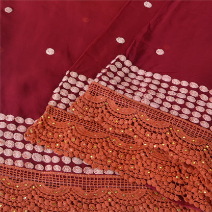Embroidered Pure Georgette Silk Vintage Saree Red Wedding Partywear Sari 5 Yard Craft Fabric Sewing Indian Textile Heritage By KreatvKraft