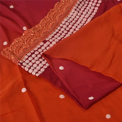 Embroidered Pure Georgette Silk Vintage Saree Red Wedding Partywear Sari 5 Yard Craft Fabric Sewing Indian Textile Heritage By KreatvKraft