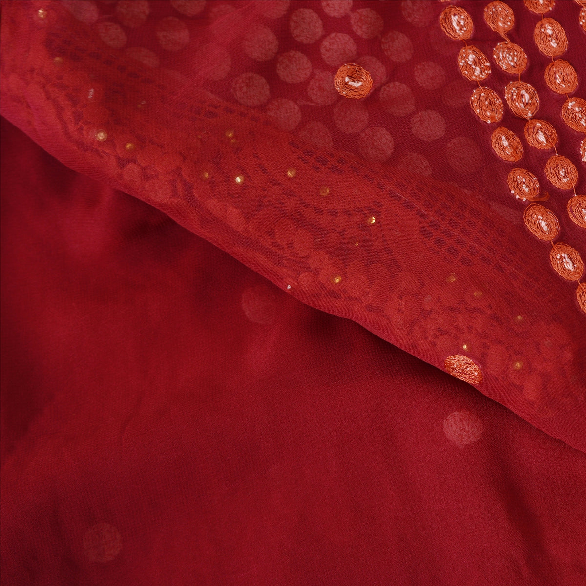Embroidered Pure Georgette Silk Vintage Saree Red Wedding Partywear Sari 5 Yard Craft Fabric Sewing Indian Textile Heritage By KreatvKraft