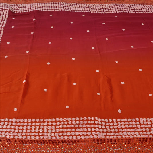 Embroidered Pure Georgette Silk Vintage Saree Red Wedding Partywear Sari 5 Yard Craft Fabric Sewing Indian Textile Heritage By KreatvKraft