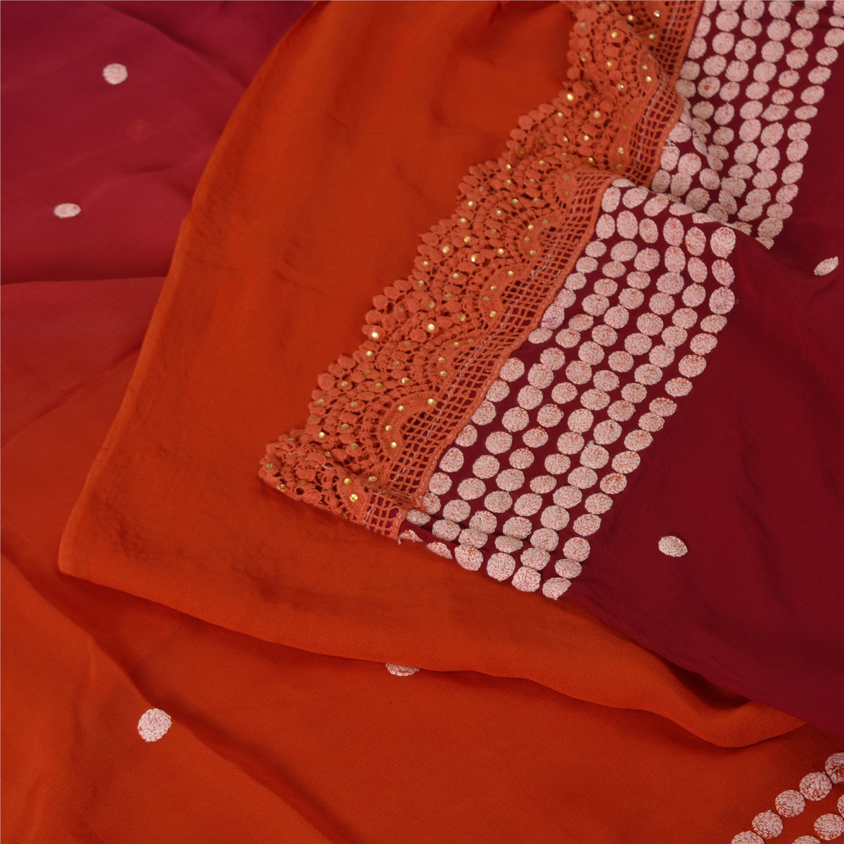 Embroidered Pure Georgette Silk Vintage Saree Red Wedding Partywear Sari 5 Yard Craft Fabric Sewing Indian Textile Heritage By KreatvKraft