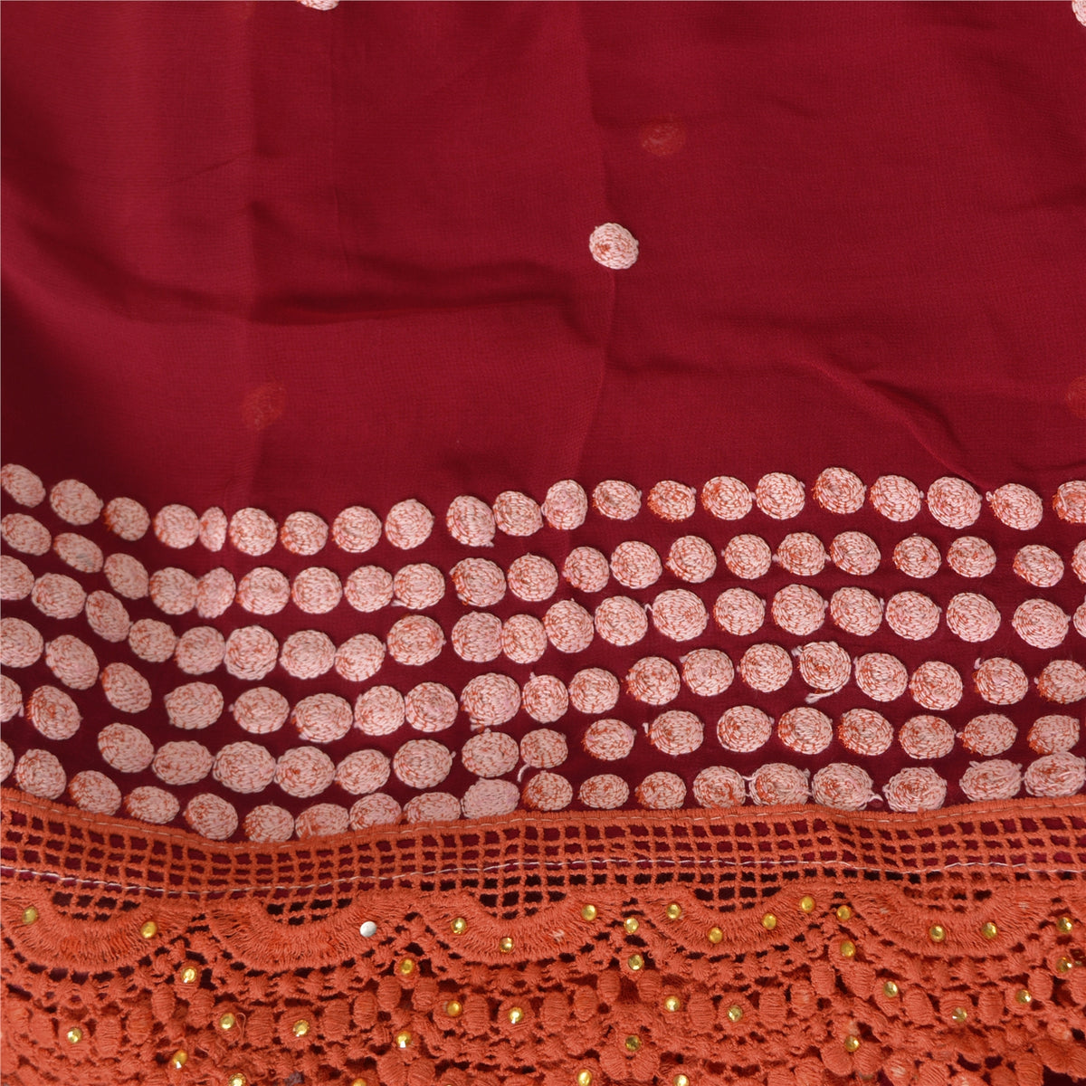 Embroidered Pure Georgette Silk Vintage Saree Red Wedding Partywear Sari 5 Yard Craft Fabric Sewing Indian Textile Heritage By KreatvKraft